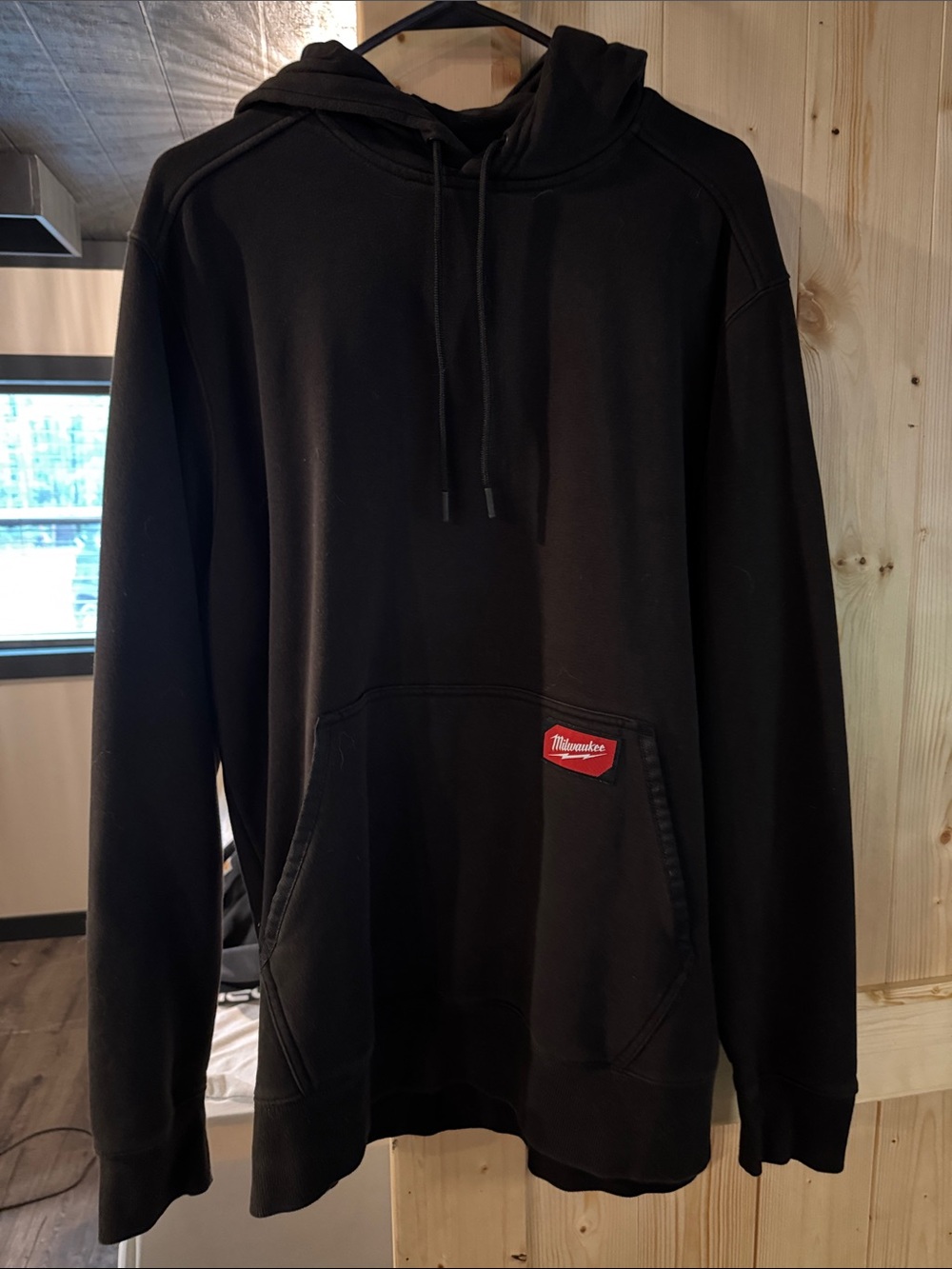 Black Milwaukee Pullover Hoodie with Red Logo Patch